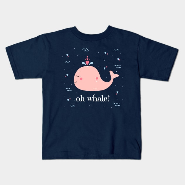 Oh Whale Cute Whale Illustration Kids T-Shirt by RajaGraphica